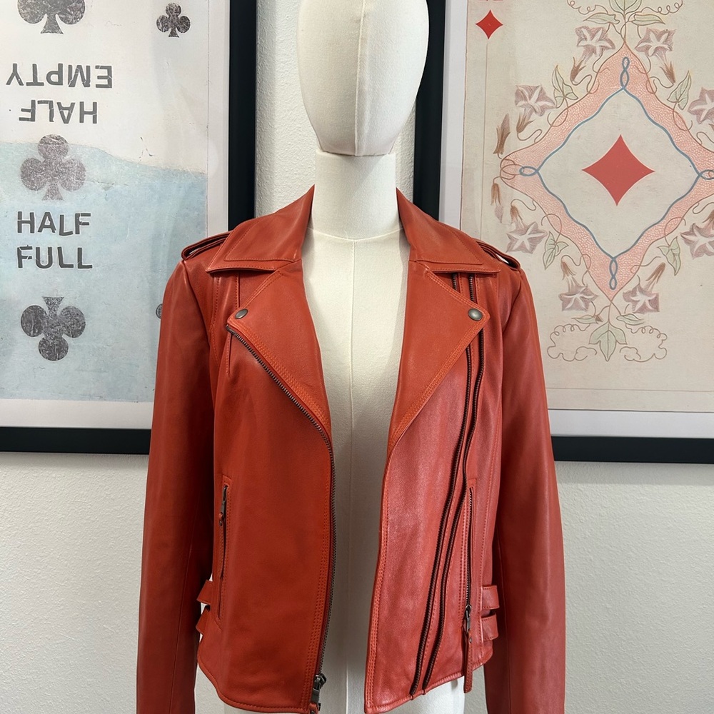 Joie Vibrant Orange Leather Jacket